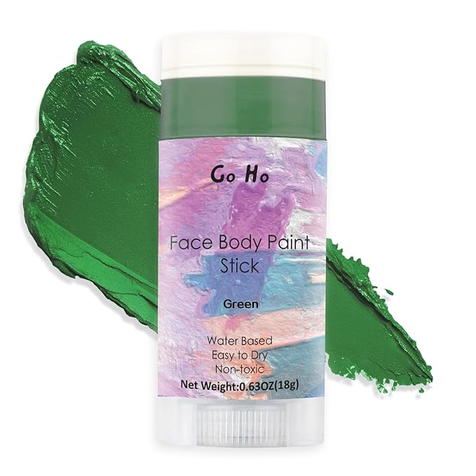 Go Ho Water Based Green Face Body Paint Stick,Non-Toxic Face Painting,Easy-to-use Facepaint for Halloween Costumes Cosplay SFX Hulk Gamora Witch Clown Makeup,0.63oz