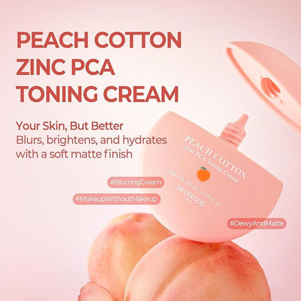 SKINFOOD Peach Cotton Zinc PCA Tone Up Cream, Korean Tinted Moisturizer for Face and Body, Dewy and Matte Skin Tint, Stocking Stuffers, Skin Care Makeup for Color Correcting (1.69 fl. oz.)