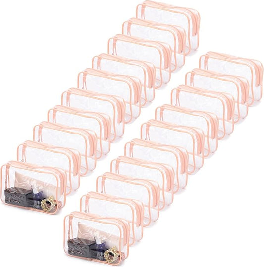 Tbestmax 20 Pack Clear Cosmetic Bags Makeup Bags Portable Waterproof Travel Toiletry Bags Organizer Peach Pink, 7.5"x 4.8"x 2.3"