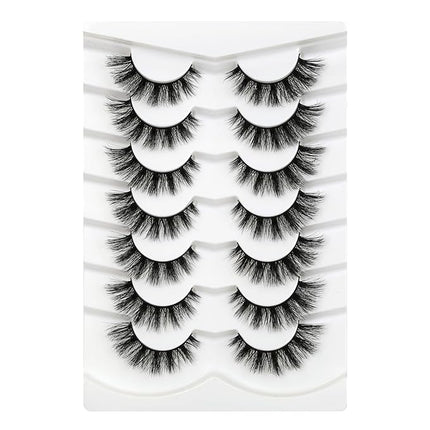 Happy Heartbeat 3D Clear Band Lashes 14mm Natural Soft Faux Mink Lashes C/D Curl Cat Eye Wispy Fake Eyelashes Short Cross Reusable False EyeLashes 7 Pairs (No.368)