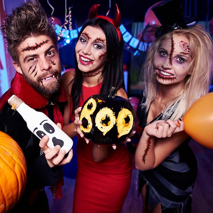 JCFIRE 12 Sheets Body Face Fake Scar Halloween Makeup Kit, Halloween Temporary Tattoos for Kids Adults, Zombie Costume Women Kids Stickers, Party Decorations Supplies Accessories