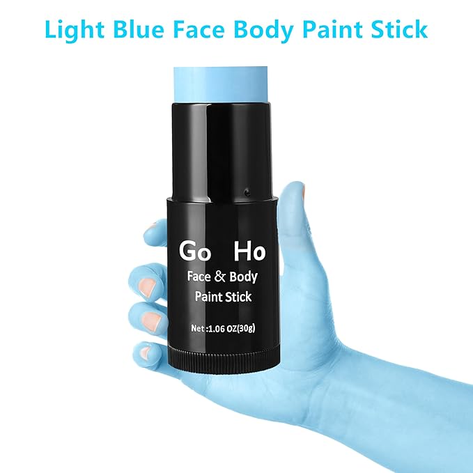 Go Ho Cream-Blendable Light Blue Face Paint Stick (1.06 Oz),Full-coverage Pale Blue Face Body Paint for Halloween Cosplay SFX Ghost Bride Sally Makeup,Waterproof Makeup Stick