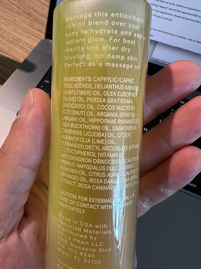 de la heart Golden Body Oil 3.4 fl oz | Nourishing Lightweight Body Moisturizer for Radiant, Silky Skin | Fast-Absorbing Natural Oil Blend with Subtle Glow | Hydration & Softness for All Skin Types