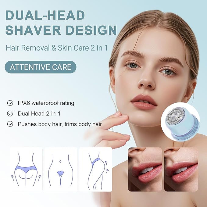 Bikini Trimmer for Women with LCD, Cordless& Painless& Waterproof Dual Head Shaver for Women Private Area& Face& Body, 2-in-1 Electric Razors, Bikini Shaver, Hair Trimmer Travel Grooming Kit
