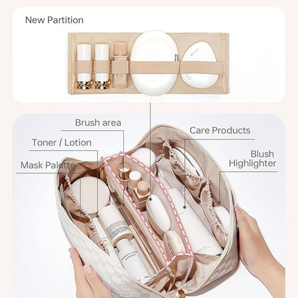 EACHY Travel Makeup Bag,Large Capacity Cosmetic Bags for Women,Waterproof Portable Pouch Open Flat Toiletry Bag Pattern Makeup Bag