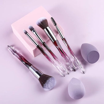 XMOSNZ Makeup Brushes 15pcs Make up Brushes Crystal Handle Highlighter Makeup Foundation Makeup Make Up Brush Sets Eyebrow Brush Professional with 4 Makeup Sponge