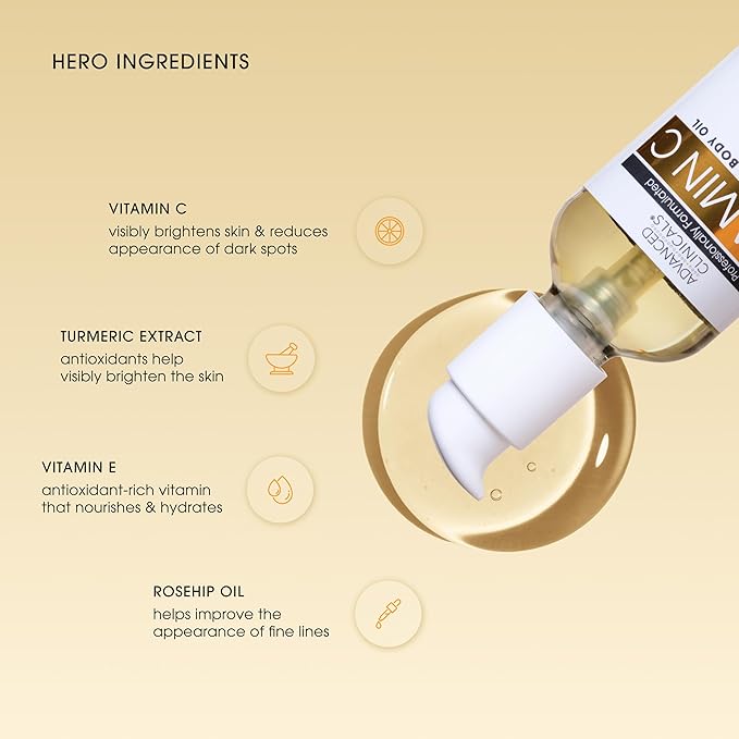 Advanced Clinicals Brightening Vitamin C Cream Moisturizer + Vitamin C Body Oil 2pc Skincare Set | Nourishing, Brightening, & Hydrating Body Oil & Body Lotion To Improve Appearance Of Dark Spots, 2pc