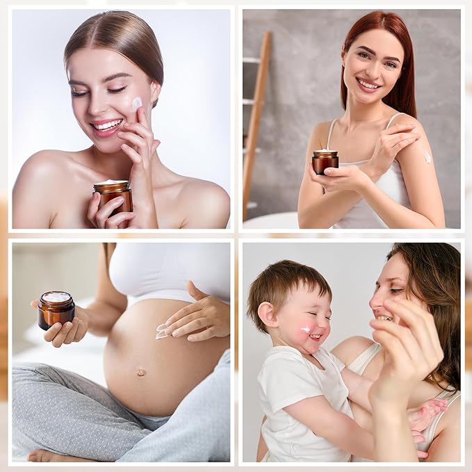 Domensi 48 Pcs 2 oz Glass Jars with Lids Travel Size Round Leakproof Empty Cosmetic Jars with Inner Liners Lid for Storing Makeup Lotions Face Cream Ointments Candle DIY Making (Amber)