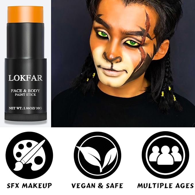 Orange Face Body Paint Stick, Eye Black Stick for Sports, Waterproof Full-Coverage Orange Face Makeup for Halloween Pumpkin Cheetah Lion Tiger Cosplay Makeup