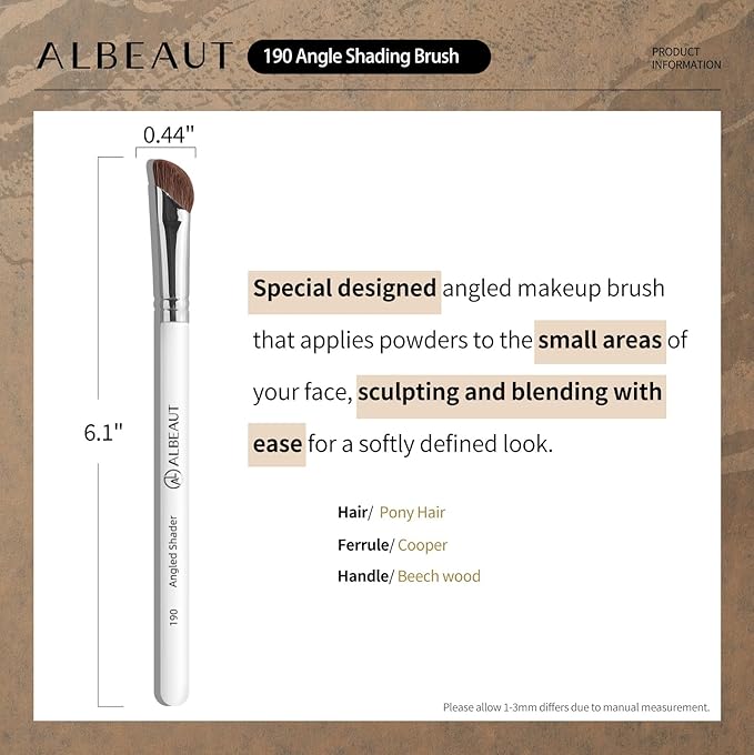 Eyeshadow Brush, Angled Nose Contour Brow Bone Highlight Makeup Brush (190 angled shader)