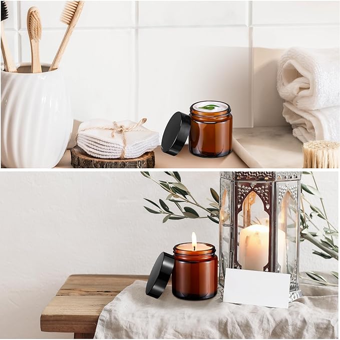 Norme 96 Pcs 4 oz Glass Jars with Lids Leakproof Round Airtight Empty Cosmetic Jars with Inner Liners Lid for Storing Lotions Powder Ointments Candle Making Tins (Black,Amber)