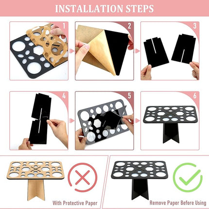 Makeup Brush Cleaning Mat & Drying Rack - 28 Holes Brush Holder, Silicone Rubber Clover Shaped Mat Cleaner - Black & Pink