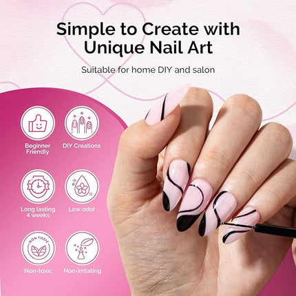 MelodySusie 8ML Black Gel Liner Nail Art Polish,for Line and Patterns of Painting,French Nail Tips,DIY Manicure Pedicure for Home DIY Salon Use