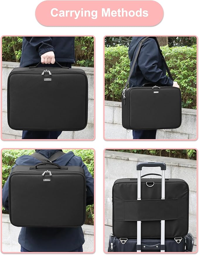 Relavel Extra Large Cosmetic Case, Travel Makeup Bag with 4 Clear Pouches & Lipstick Plate, Portable Cosmetic Case Storage Organizer Box for Makeup Artists with Shoulder Strap & Adjustable Dividers