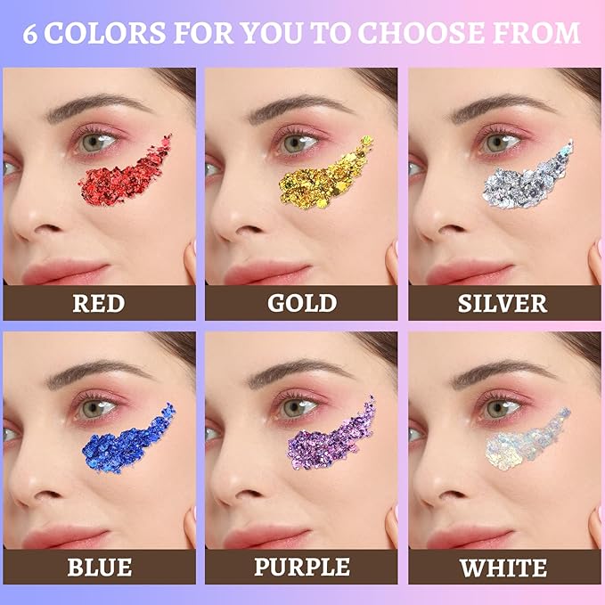 Teenitor Body Glitter Face Glitter Hair Glitter for Kids Women, 6 Colors Face, Body Hair Glitter Gel, Makeup Glitter for Halloween, Mermaid Makeup, Festival Birthday Party