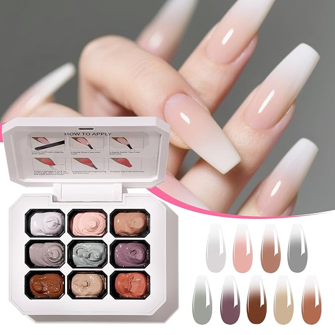 Ombre Gel Nail Polish Nail Sponges for Ombres 9 Series Colorful Blush Effect Gradient Painting Gel for Ombre Nails Multistyle French Manicure Nail Art DIY Home (A2, 1)
