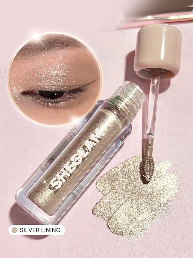 SHEGLAM Airglow Eye Tint 16 Hours Long-Lasting Liquid Eyeshadow Shimmer High-Impact Color Single Eyeshadow - Silver Lining