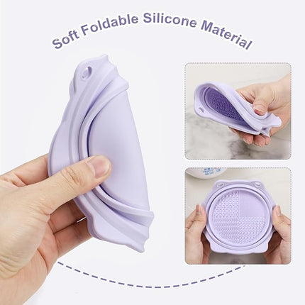 Makeup Brush Cleaner, Etercycle Foldable Silicone Brush Cleaner Bowl Srubber, Portable Washing Tools for Makeup Brush,Powder Puff,Sponge (Purple)