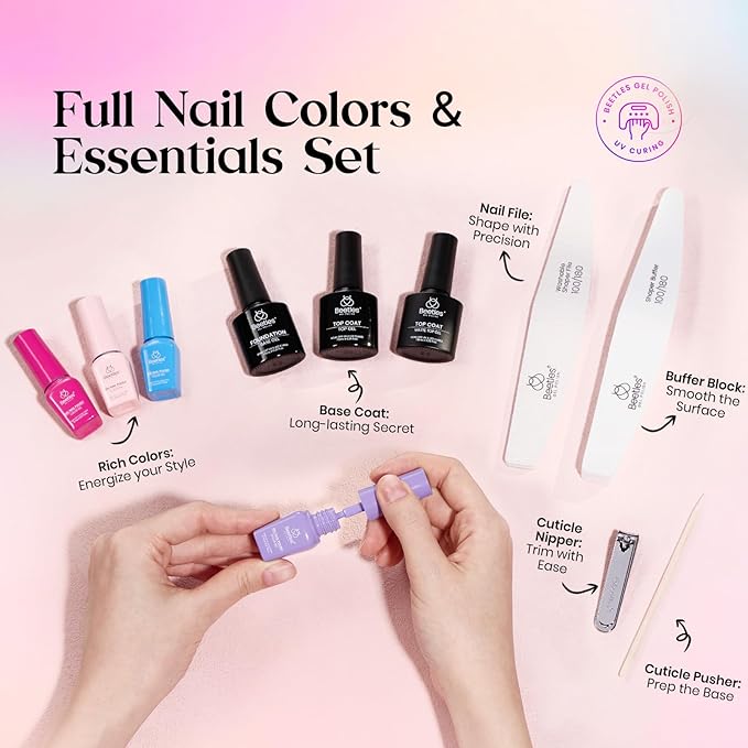 Beetles Gel Nail Polish Set - Seasons Variations 48 Colors Gel Polish Kit Brown Nude Pink Red Blue White Color with Base Top Coat Home DIY Soak Off Nail Art Salon Manicure Starter Kit Gift for Women
