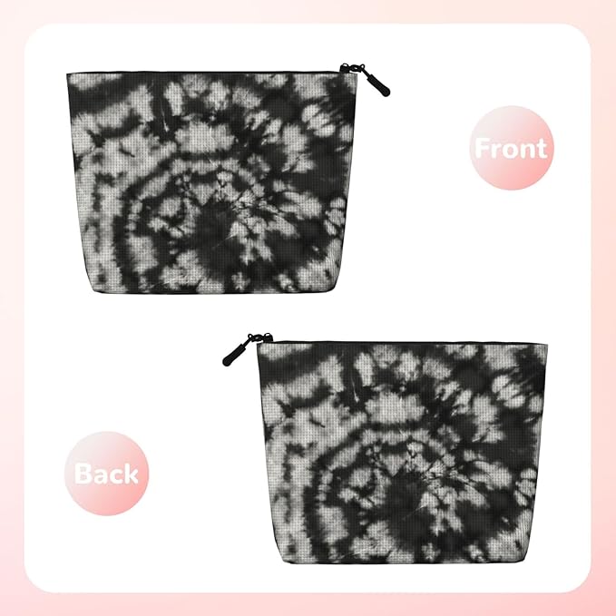 MOLAIGIN Tie Dye Black White Grey Cosmetic Bag For Women, Travel Makeup Bag, Toiletry Zipper Bag, Large Capacity Aesthetic Cases