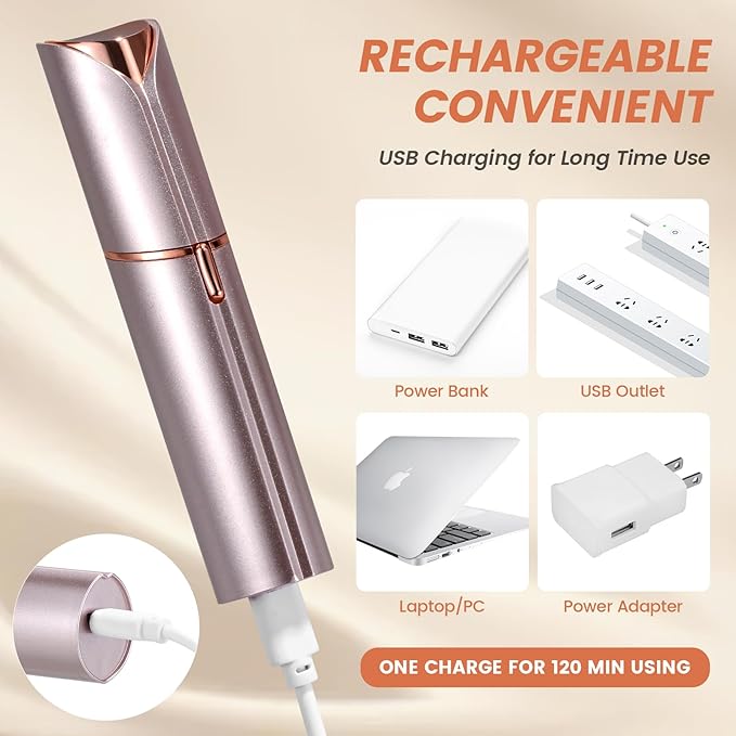 Facial Hair Remover for Women- as Seen on TV Painless Face Shaver -Mini Hair Remover, Electric Razor Shaver Portable Bikini Epilator for Lips, Chin, Armpit, Peach Fuzz, Fingers, Neck, Cheek(Champagne