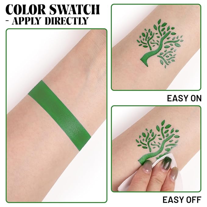 Green Face Paint with Fake Nose Witch Makeup Kit Halloween Character Set for Kids Adults, Safe Non-Toxic Cream Face Painting Kit for Stage, Costume Party, Dress Up Cosplay & Special FX Make-Up