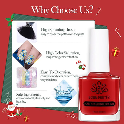 Born Pretty Nail Stamping Polish, Fingernail Stamp Polish Set Manicure Print Nail Polish for Plates 12 Colors Bulk Gift Collection 10ml 0.34fl oz Ideal Gifts
