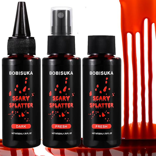 3PCS Halloween Realistic Washable Fake Blood Spray, Dripping Blood Makeup Kit for SFX, Cosplay, Party, Stage, Horror Film
