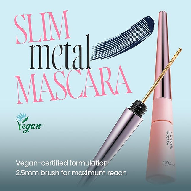 DERMALOGY by NEOGENLAB Extra Slim Metal Mascara, Long-Lasting Volumizing & Lengthening Formula with Metal Wand Brush, Smudge-Resistant, Vegan Korean Makeup, Black, 1 Count