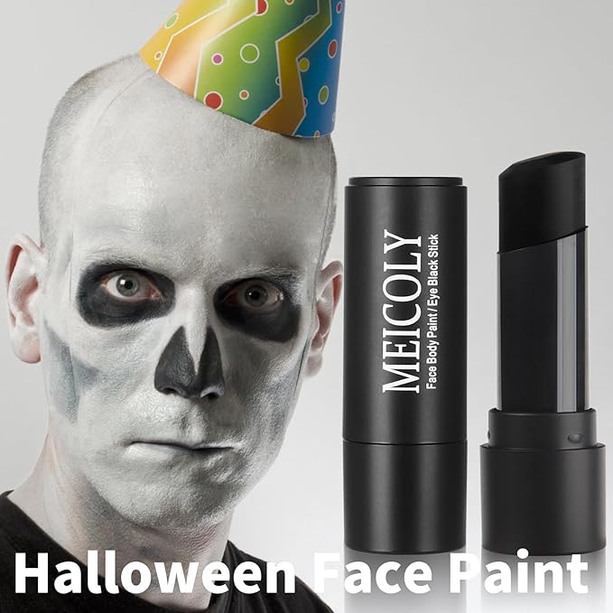 MEICOLY 3Pcs Black Face Body Paint Stick,Waterproof Eye Black Baseball/Softball/Football,Face Paint for Cat Halloween Zombie Skull Skeleton Clown Cosplay Makeup,Body Paint for Adults and Kids