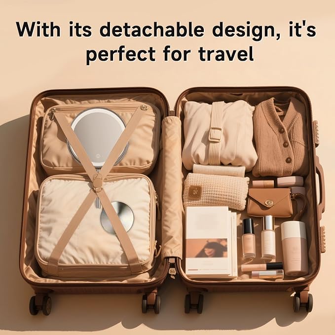 1X/10X Magnifying Makeup Mirror with Lights - 8" Dual-Sided Vanity Mirror with 3 Color Lights for Women's Travel Cosmetic Mirror & Gift | 3000 mAh-USB Rechargeable | 360° Rotation | Adjustable Height