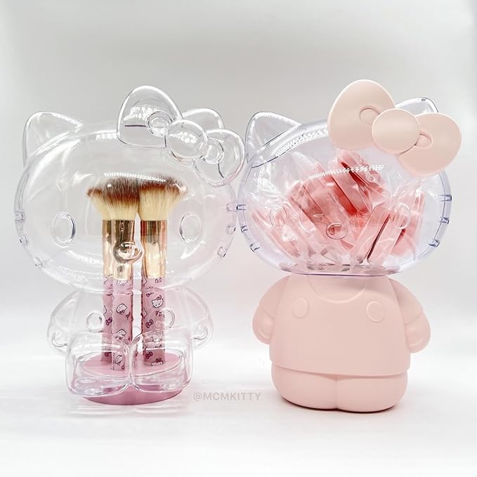 Impressions Vanity Hello Kitty 6 PCs Makeup Brush Set with Clear Cloche, Super Soft Brushes for Foundation, Face Powder, Blending, Eye Shadow with Cute Hello Kitty 3D Holder Organizer