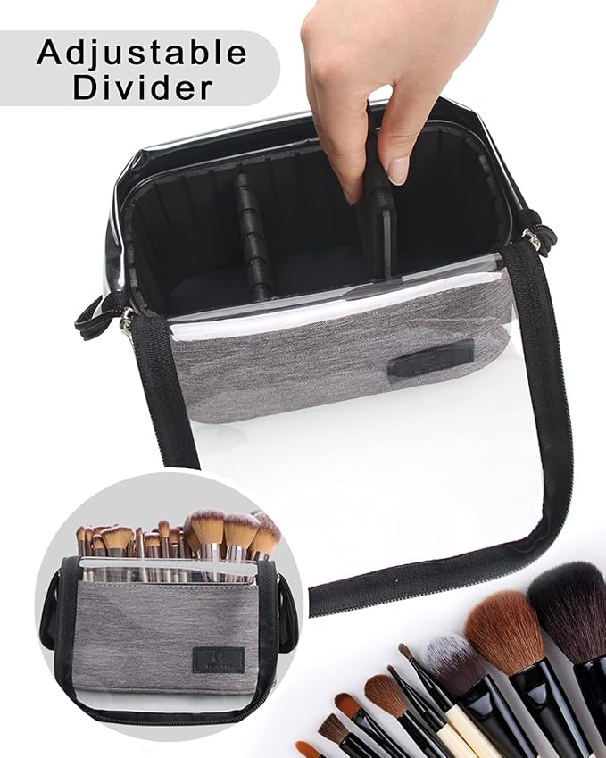 Makeup Brush Case Makeup Brush Holder Travel Makeup Bag for Women Stand-up Brush Cosmetic Bags Professional Makeup Artist Storage Organizer with Shoulder Starp and Adjustable Dividers