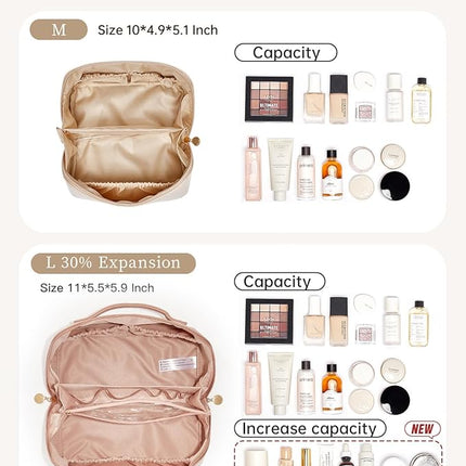 EACHY Travel Makeup Bag,Large Capacity Cosmetic Bags for Women,Waterproof Portable Pouch Open Flat Toiletry Bag Pattern Makeup Bag