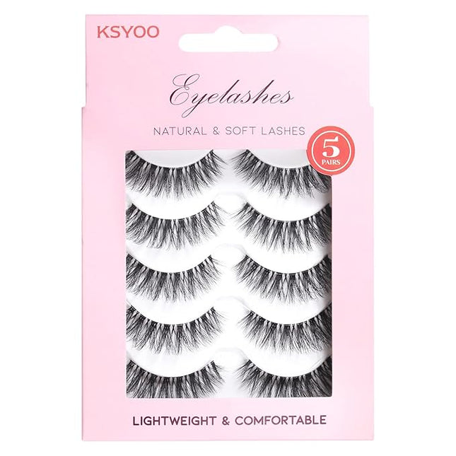KSYOO False Eyelashes Cat Eye Lashes Wispy Lashes Clear Band V1 Russian Strip Lashes That Look Like Extensions D Curl Cat Eye Lashes Natural Look Faux Mink 3D Fluffy Russian Strip Eyelashes