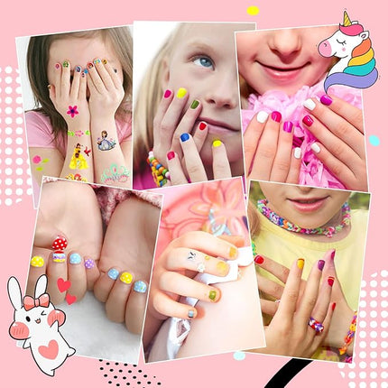 wakaniya Kids Nail Polish - Mini Nail Polish Set for Girls 12 Rainbow Colors with Nail Stickers, Water Based Natural Safe Non Toxic Peel Off