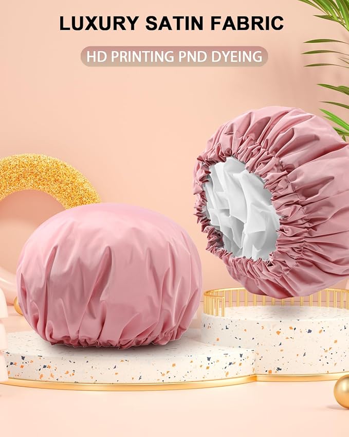YIZIJIZI Shower Cap,Shower Caps for Women Reusable Waterproof,Two Layer Large Shower Caps Reusable Suitable for All Types of Straight Hair, Curly Hair, Long Hair,Braids (pink)