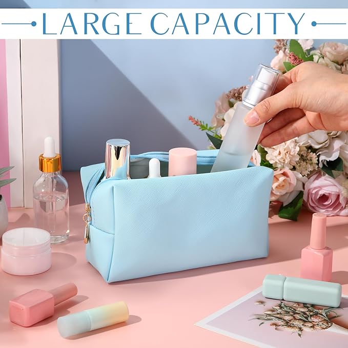 Sanwuta 9 Pcs Makeup Bags Bulk PU Double Zippers Cosmetic Bag Makeup Toiletry Pouch Portable Travel Organizers Case for Women Bachelorette Party End of The Year Bridesmaid Gift(Macaron Colors)