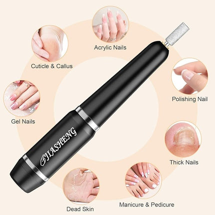 JIASHENG USB Electric Nail Drill, Portable File for Acrylic Gel Nails, Professional Manicure and Pedicure Kit With Drill Bits for Home and Salon Use, Black