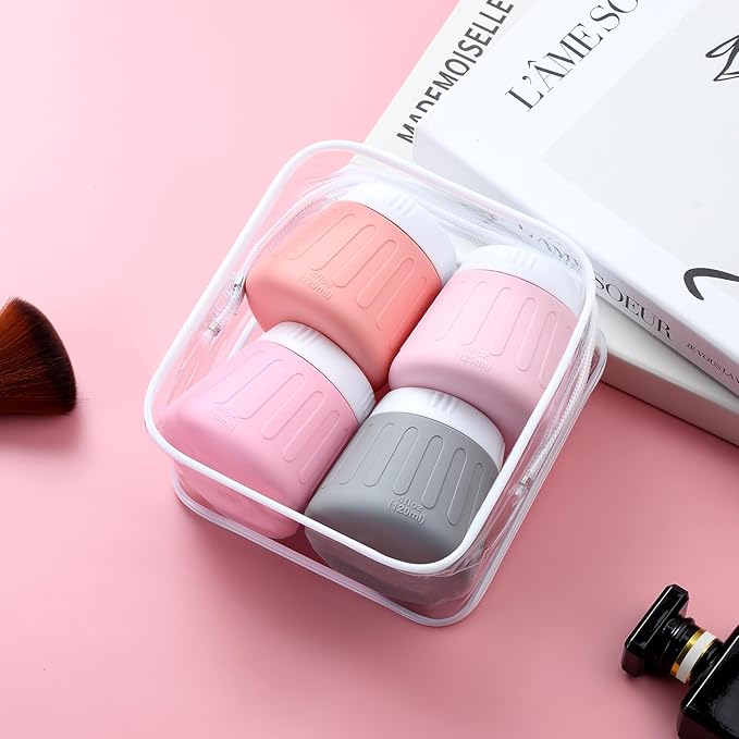 Gemice 4 OZ Travel Size Containers for Toiletries, Leak-Proof Silicone Slime Jars with Lids, BPA Free Small Round Cosmetic Slime Container for Lotion, Cream, Ointments, Travel Storage (4 Pack)