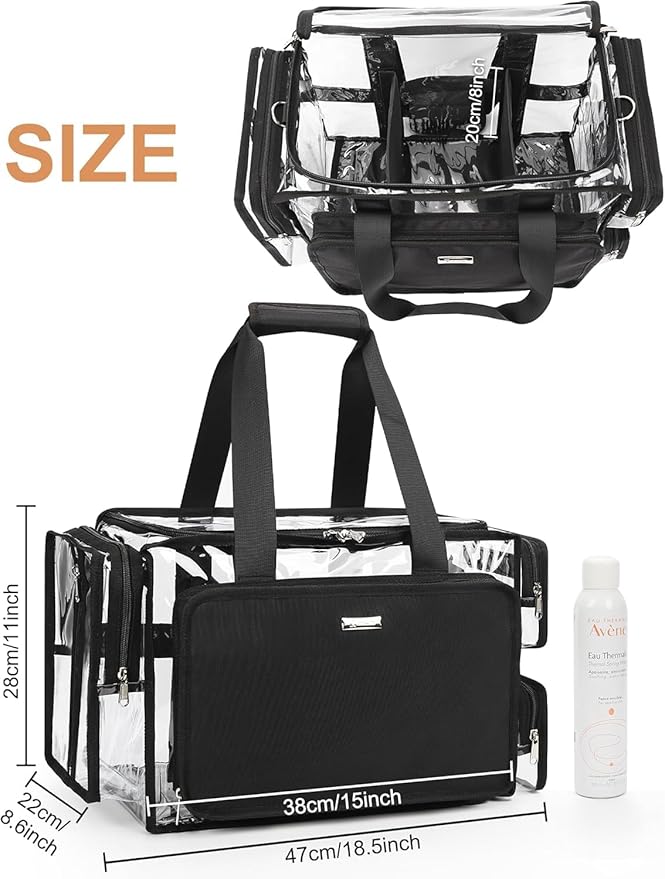Relavel Extra Large Makeup Case and Clear Makeup Bag, Travel Cosmetic Train Case Professional Makeup Artist Bag with Adjustable Dividers and Shoulder Strap, Portable Nail Organizer Box (Black)