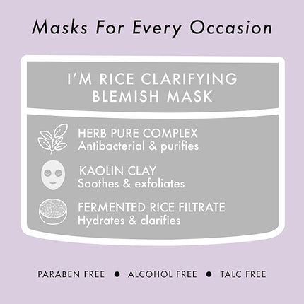 TONYMOLY I'm Rice Clarifying Skincare Set – 3-Step Face Care for Clear, Hydrated Skin – Includes Enzyme Powder Cleanser, Blemish Mask & Nourishing Sheet Masks – Gentle Exfoliation & Oil Control