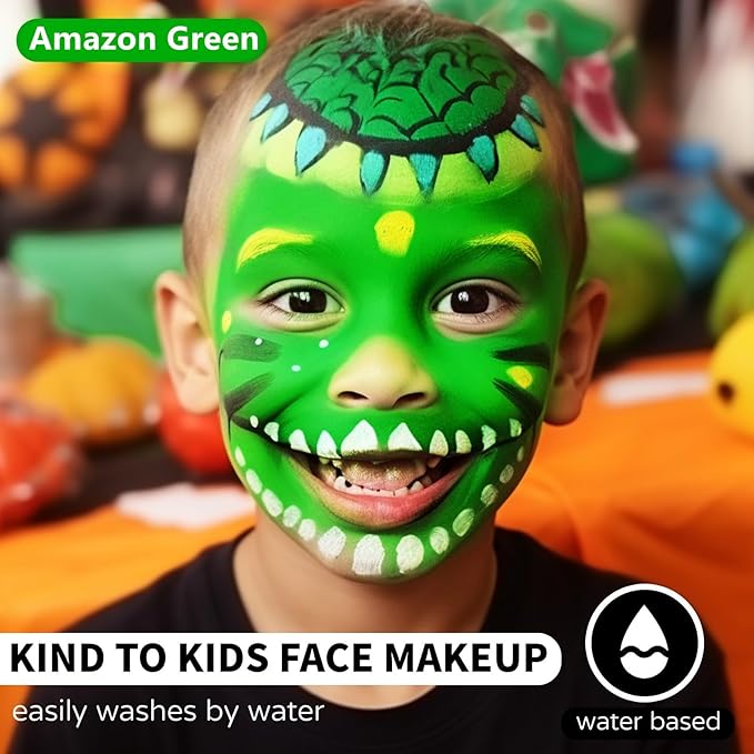Go Ho Amazon Green Face Body Paint Washable(2.37oz/pc),Water Based Cream Body Paint,Green Accessories,Halloween Costumes Cosplay SFX Fiti Goblin Gamora Beast Boy Makeup