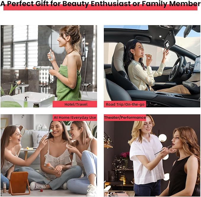 Travel Makeup Bag with LED Mirror and Light Makeup Travel Bag Organizer Portable Cosmetic Brush Organizer Bag with Adjustable Dividers for Cosmetics Makeup Brushes Toiletry (Light Red)