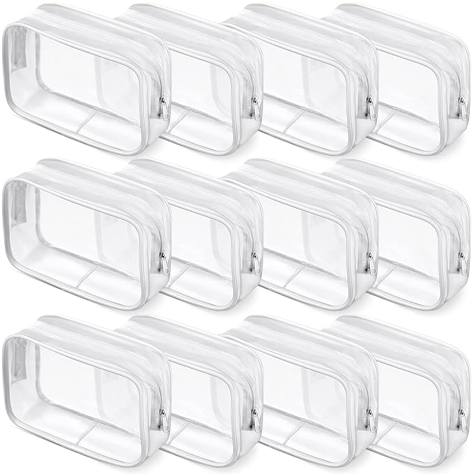 Weewooday 12 Pieces Clear Makeup Bags Cosmetic Storage Bags PVC Zipper Pouches Travel Waterproof Makeup Plastic Case for Women Organizing Toiletries Traveling Bathroom(Medium,White)