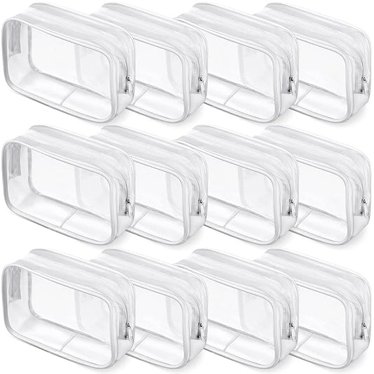 Weewooday 12 Pieces Clear Makeup Bags Cosmetic Storage Bags PVC Zipper Pouches Travel Waterproof Makeup Plastic Case for Women Organizing Toiletries Traveling (Small,Small,White Side Frosting)