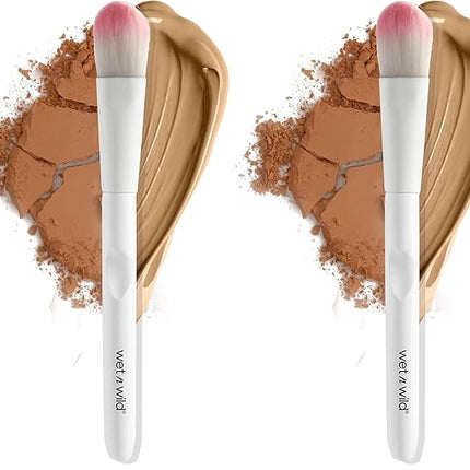 wet n wild Foundation Brush, Densely-Packed Synthetic Fiber Bristles for Liquid, Cream & Powder, Ergonomic Handle for Comfortable Control (Pack of 2)