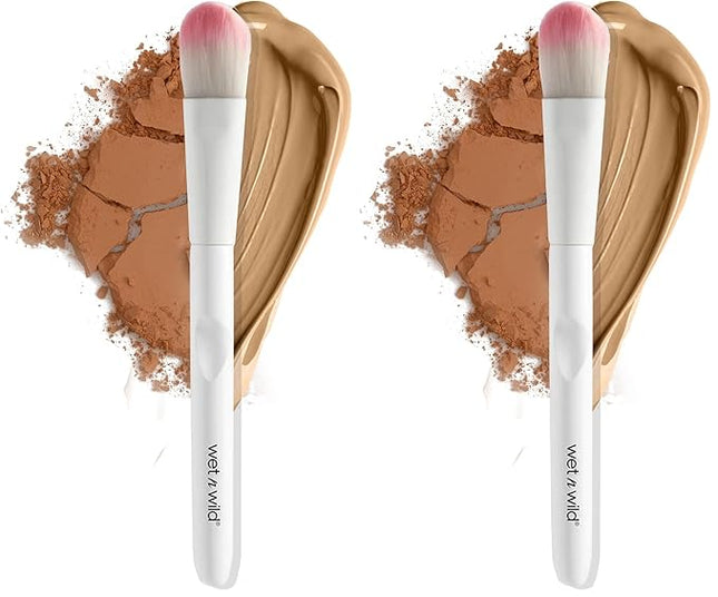 wet n wild Foundation Brush, Densely-Packed Synthetic Fiber Bristles for Liquid, Cream & Powder, Ergonomic Handle for Comfortable Control (Pack of 2)