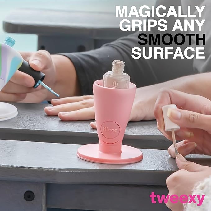 tweexy Hinge Untippable Nail Polish Bottle Holder | Anti-Spill Nail Polish Holder Stand, Tilted, IntelliStick Airlock Suction | Fingernail Painting, Nail Art Tools | Nail Polish Accessories (Blush)