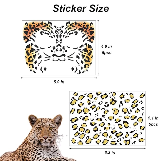 10Pcs Leopard Stickers - Cheetah Face Sticker - Cheetah Tattoos for Halloween Leopard Makeup - Halloween Face Stickers Cosplay